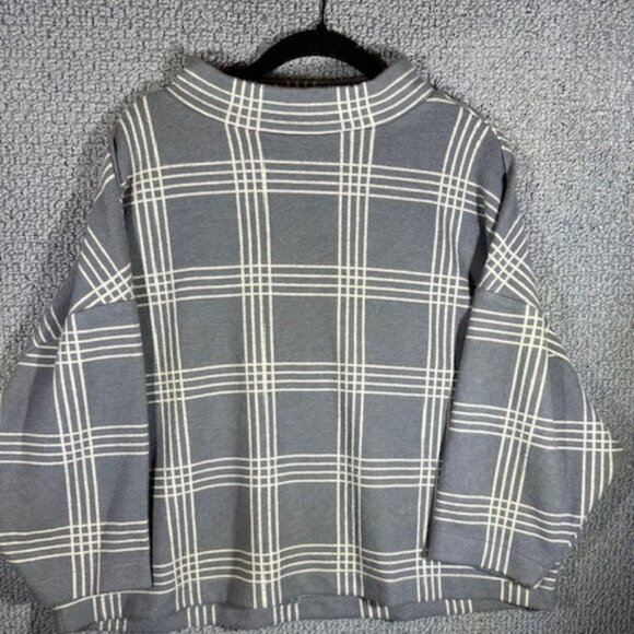 Ann Taylor Mock Neck Dolman Top / Gray/Ivory "Windowpane" Print / Women's Medium - Picture 1 of 10